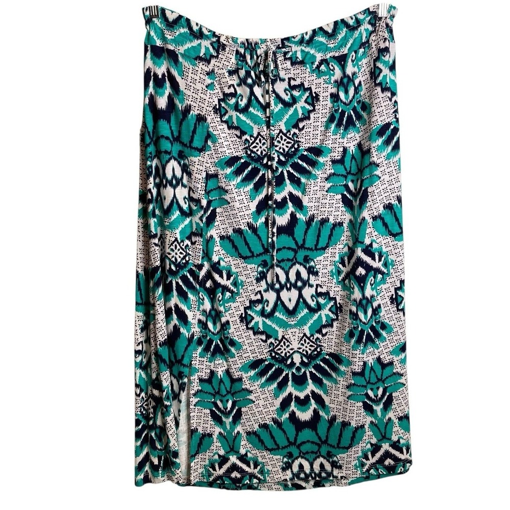 DEPT 222 Women's Floral Ikat Print Midi Skirt M Boho-Chic Abstract Resort Girly